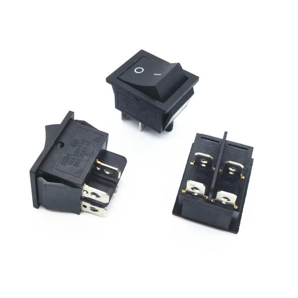 INTERRUPTOR 4 PIN ON OFF NEGRO 220V RECTANGULAR KCD4 SPST 16A 220V