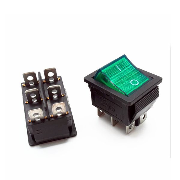 INTERRUPTOR BASCULANTE SPDT 6 PINES Y 2 POSICIONES ON-OFF CON  KCD4 VERDE 220V 16A - Imagen 5