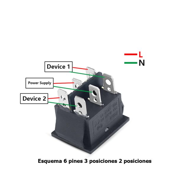 INTERRUPTOR BASCULANTE SPDT 6 PINES Y 2 POSICIONES ON-OFF CON  KCD4 220V 16A - Imagen 3