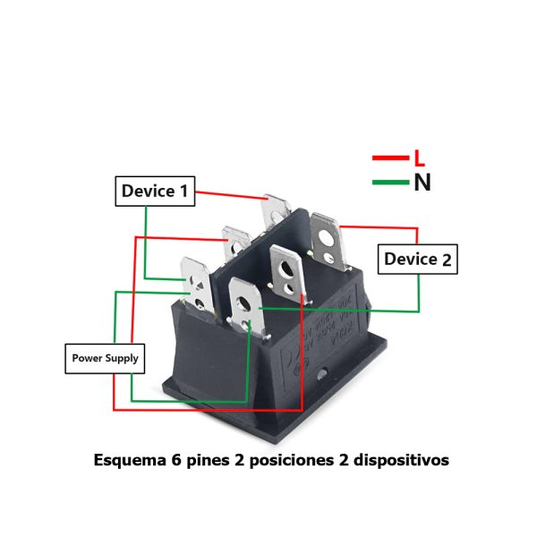 INTERRUPTOR BASCULANTE SPDT 6 PINES Y 2 POSICIONES ON-OFF CON  KCD4 220V 16A - Imagen 4