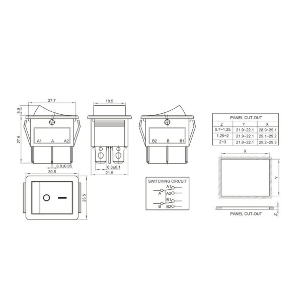INTERRUPTOR BASCULANTE SPDT 6 PINES Y 2 POSICIONES ON-OFF CON  KCD4 220V 16A - Imagen 5