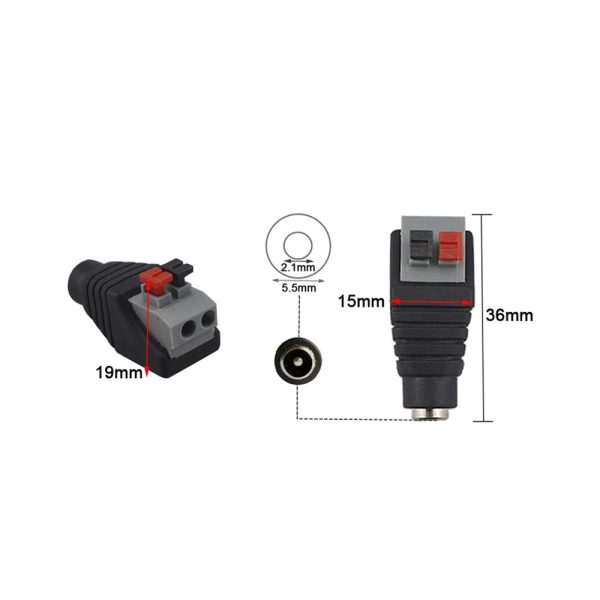 Adaptador DC Jack Hembra 5,5 x 2,1 MM terminal rápido alimentacion aereo  CCTV