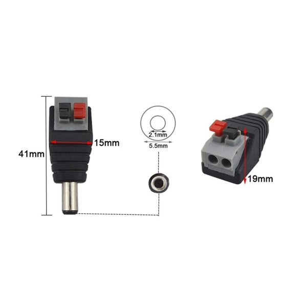 Adaptador DC Jack Macho 5,5 x 2,1 MM terminal rápido alimentacion aereo  CCTV - Imagen 2