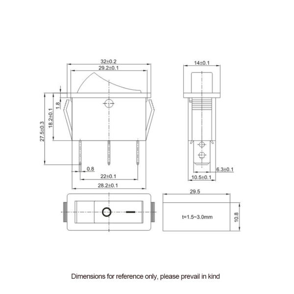 Interruptor basculante SPDT 3 pines y 2 posiciones On-off con LED KCD3 Blanco