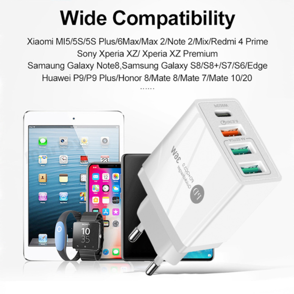 Cargador de telefono movil carga rapida QC3.0, 3.1A, USB C 36 W 5V4A PD + 3USB - Imagen 4
