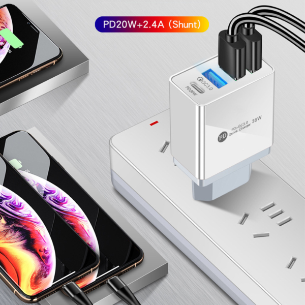 Cargador de telefono movil carga rapida QC3.0, 3.1A, USB C 36 W 5V4A PD + 3USB - Imagen 5