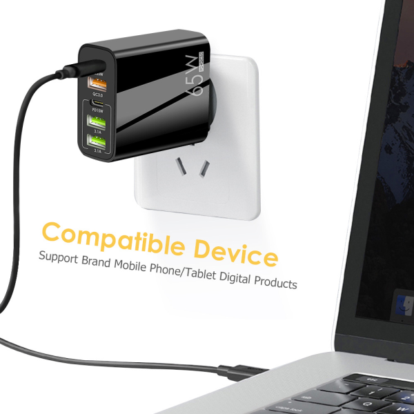 Cargador de telefono movil carga rapida QC3.0, 3.1A, USB C 65 W 5V4A 2PD + 3USB - Imagen 2