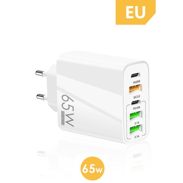 Cargador de telefono movil carga rapida QC3.0, 3.1A, USB C 65 W 5V4A 2PD + 3USB - Imagen 3