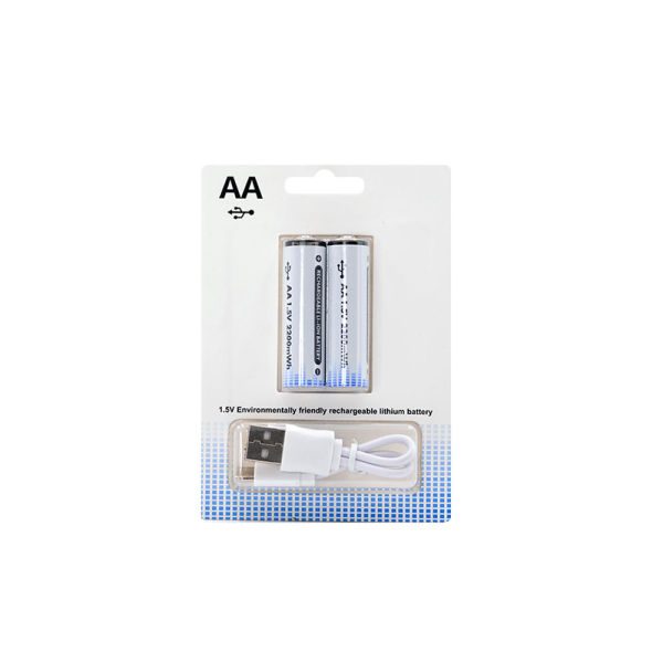 2x Pila Batería de litio recargable por USB Tipo C 1.5v AA 2200mAh