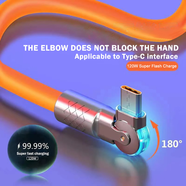 Cable de silicona liquida de carga super rapida de 120 W 6A Tipo C giratorio - Imagen 4