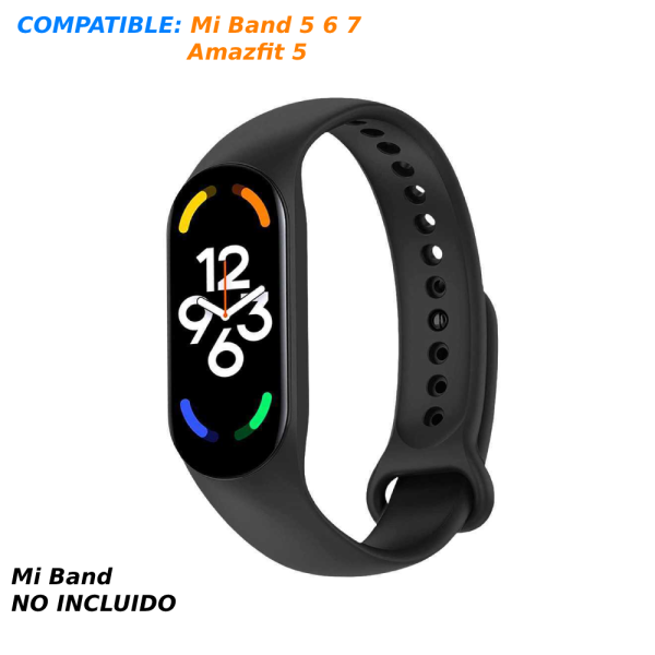 Correa Repuesto Pulsera Goma Brazalete Compatible Mi Band 7 6 5 Amazfit 5 Negro - Imagen 3