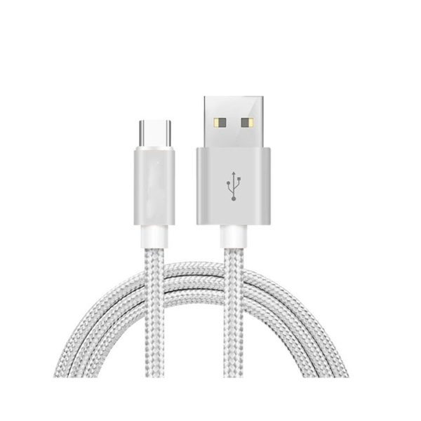 CABLE USB-C ALUMINIO TRENZADO MÓVIL TABLET TIPO C 1m PLATA NYLON