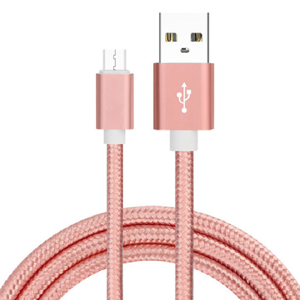 CABLE MICRO USB ALUMINIO TRENZADO MÓVIL TABLET 1m ROSA NYLON CARGA RAPIDA