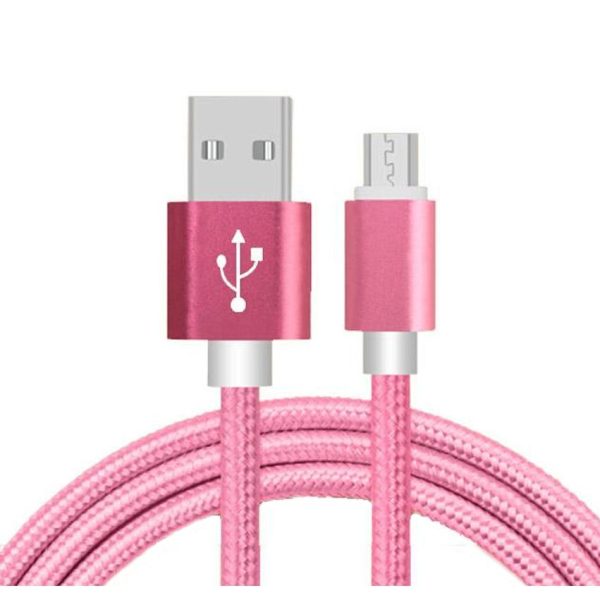 CABLE MICRO USB ALUMINIO TRENZADO MÓVIL TABLET 1m ROSA NYLON