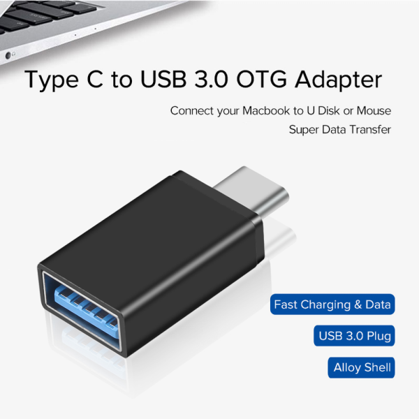 Adaptador USB 3.0 Hembra a Tipo C USB 3.1 Macho OTG NEGRO