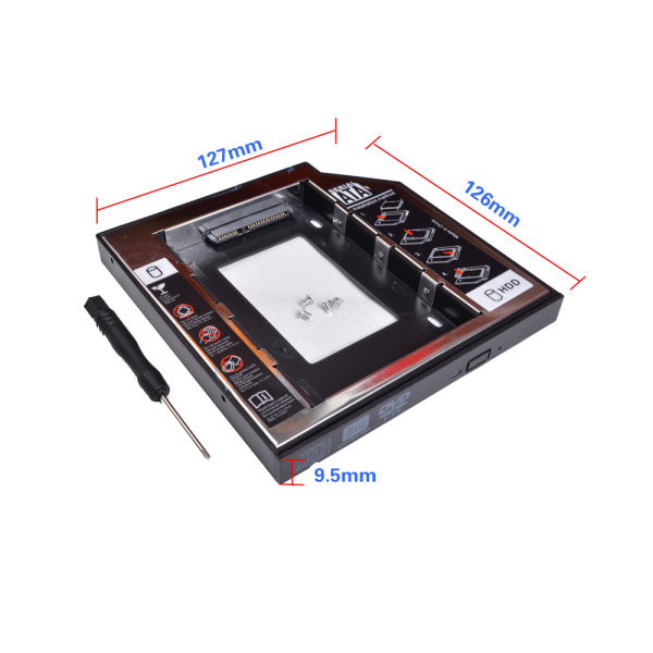 Adaptador disco duro 2.5" SDD HDD 7,00mm a unidad optica 9,5mm Portatil + DESTORNILLADOR - Imagen 2