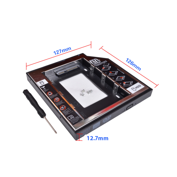 Adaptador disco duro 2.5" SDD HDD 7,00mm a unidad optica 12,7mm Portatil + DESTORNILLADOR - Imagen 2