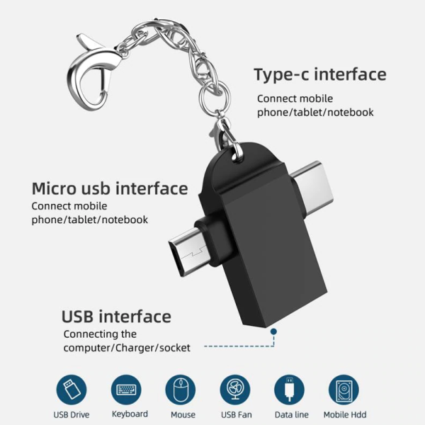 Adaptador OTG USB3.0 a TYPE-C + MicroUSB Android Transmisión de datos REF2008 - Imagen 5