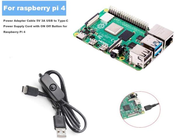 Cable de carga USB tipo C  1 m con interruptor de encendido / apagado para teléfono móvil Raspberry Pi 4 5V 3A - Imagen 3