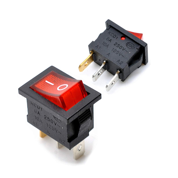 Interruptor ON OFF con luz 220v ROJO rectangular cuadrado SPST 6A 220v