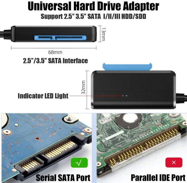 Cable adaptador de USB 3.0 a SATA 2.5 / 3.5" Conector Jack 12V DC 2A - Imagen 2