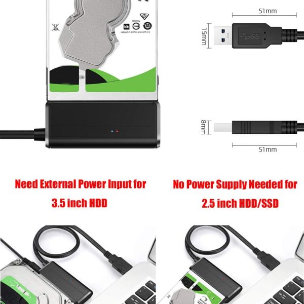 Cable adaptador de USB 3.0 a SATA 2.5 / 3.5" Conector Jack 12V DC 2A - Imagen 6