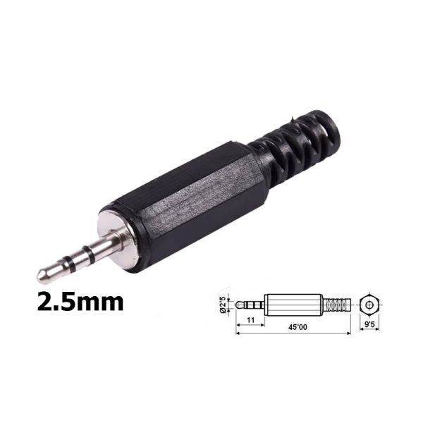 2X CONECTOR JACK STEREO 2.5MM MACHO PARA SOLDAR