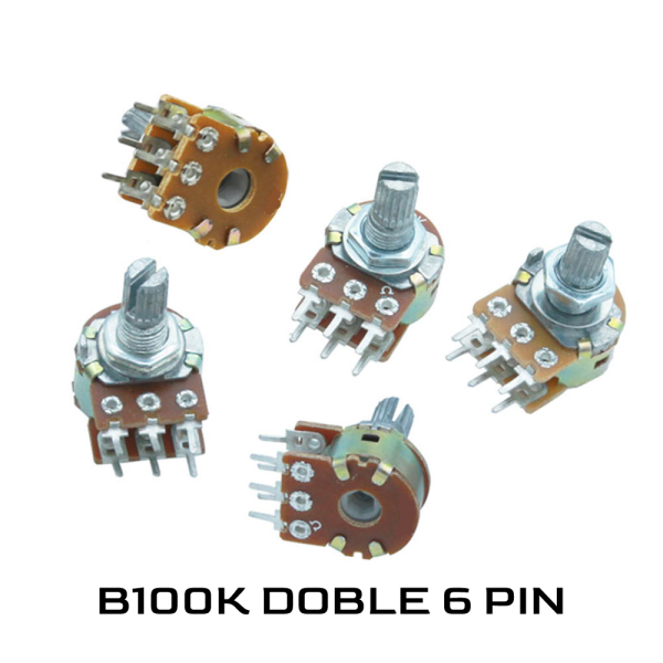 POTENCIOMETRO LINEAL DOBLE B100K OHM 0,5W 15MM 6 PIN + PERILLA AZUL