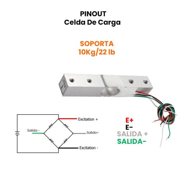 HX711 Modulo Conversor + Celda Carga 10 kg Load Cell Conversor A/D 24bits - Imagen 2