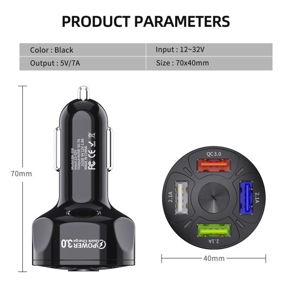 Cargador movil mechero coche Quick Charge 3.0 3.1A 4 puertos 48W 7A - Imagen 2