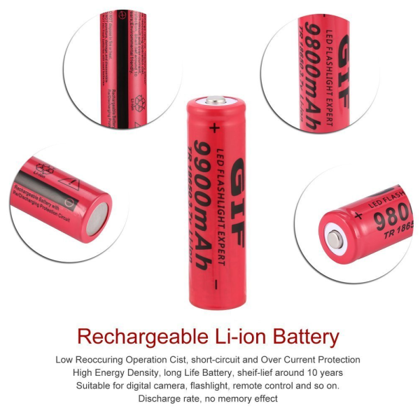 18650 Batería de Alta Capacidad Recargable 3.7V 9900 Mah Li-Ion GTF Rojo - Imagen 2