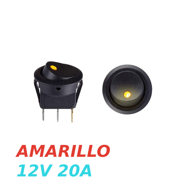 IInterruptor ON OFF con luz LED Redondo rectangular 20mm SPST 12V 20A AMARILLO - Imagen 3