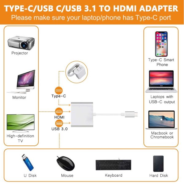 USB C a HDMI Adaptador 4K + USB 3.0 + Carga PD Tipo C - Imagen 2