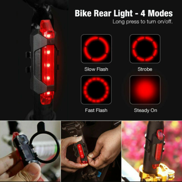 Luz LED trasera delantera bicicleta con reflectante bateria interna waterproof - Imagen 5