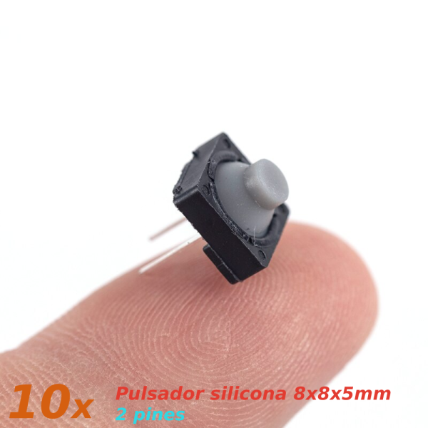10x Pulsador silicona 8x8x5mm silencioso 2 pines SPST NO