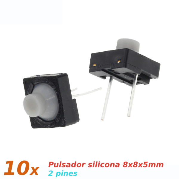 10x Pulsador silicona 8x8x5mm silencioso 2 pines SPST NO - Imagen 2