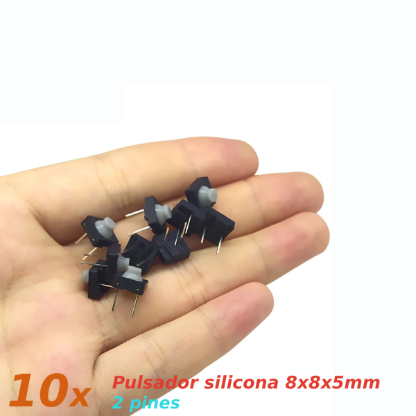 10x Pulsador silicona 8x8x5mm silencioso 2 pines SPST NO - Imagen 4