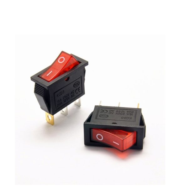 INTERRUPTOR ON OFF CON LUZ 220V ROJO RECTANGULAR KCD3 SPST 16A 220V