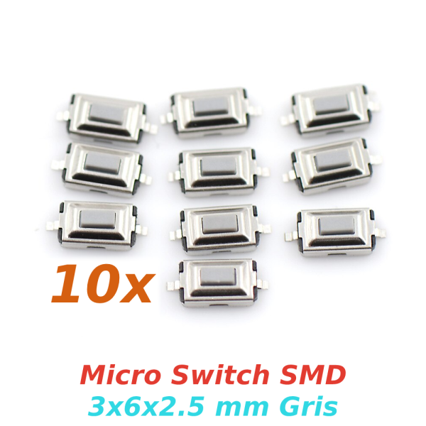 10x Micro Switch Interruptor de boton SMD 3x6x2,5 mm Gris - Imagen 3