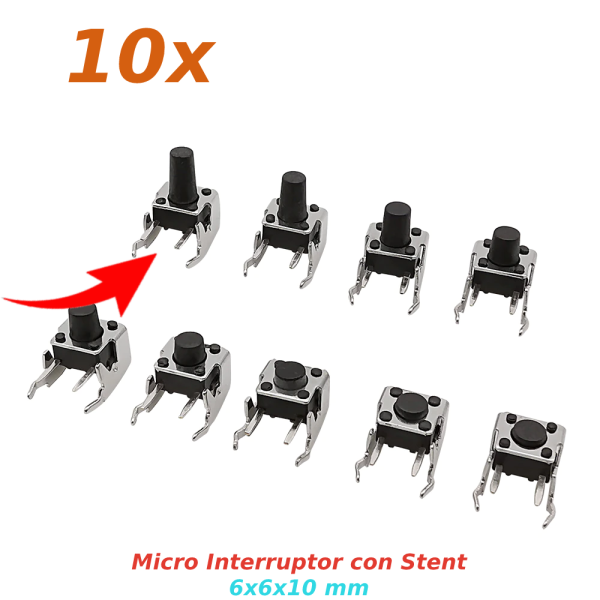 10X PULSADOR TACTIL MICRO INTERRUPTOR ANGULO RECTO CON STENT SOPORTE 6X6X10MM - Imagen 2