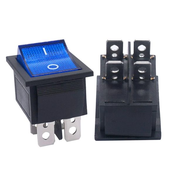 INTERRUPTOR 4 PIN ON OFF CON LUZ AZUL 220V RECTANGULAR KCD4 SPST 16A 220V - Imagen 2