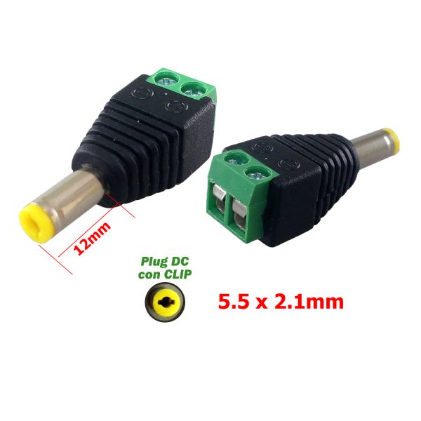 2x Adaptador DC Jack Macho 5.5 x 2.1 MM alimentacion clip tira led strip CCTV