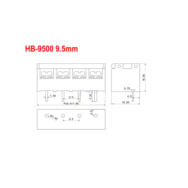 4x Bloque de Tornillo de barrera PCB Conector con cubierta HB-9500 4 pin HB-4 - Imagen 2