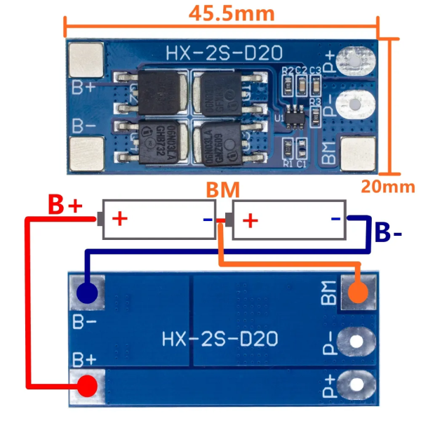 BMS 2s 20A Modulo cargador bateria litio 18650 7,4 V/8,4 V - Imagen 2