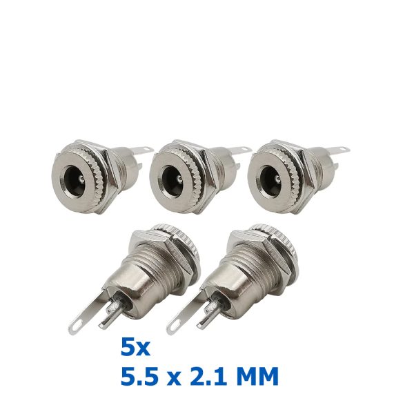 5x Conector DC Jack Hembra metal 5,5mm x 2,1 mm alimentacion montaje panel