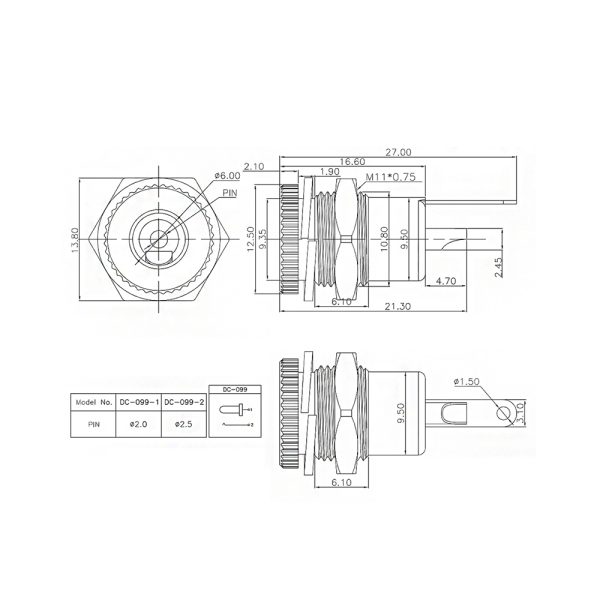 5x Conector DC Jack Hembra metal 5,5mm x 2,1 mm alimentacion montaje panel - Imagen 3