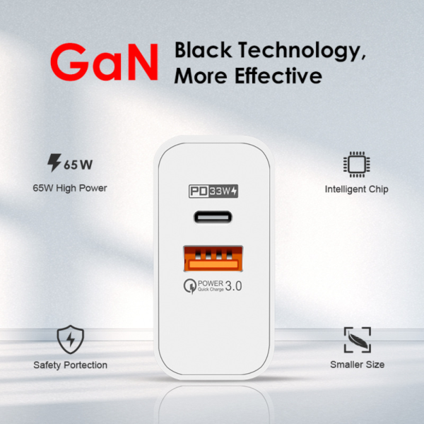 Cargador GaN carga rapida 65 W  Puerto dual PD / Carga rápida 3.0 QC3.0 - Imagen 4