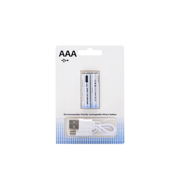 2x Pila Batería de litio recargable por USB Tipo C 1.5v AAA 600mAh - Imagen 2