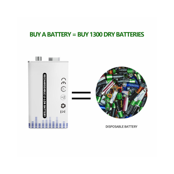 1x Pila Batería de litio recargable por USB Tipo C 9v 6F22 1000 mAh - Imagen 3