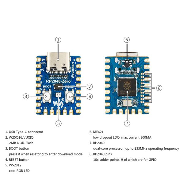 Placa de Desarrollo Basada en Raspberry Pi RP2040 RP2040-Zero Pico - Imagen 2